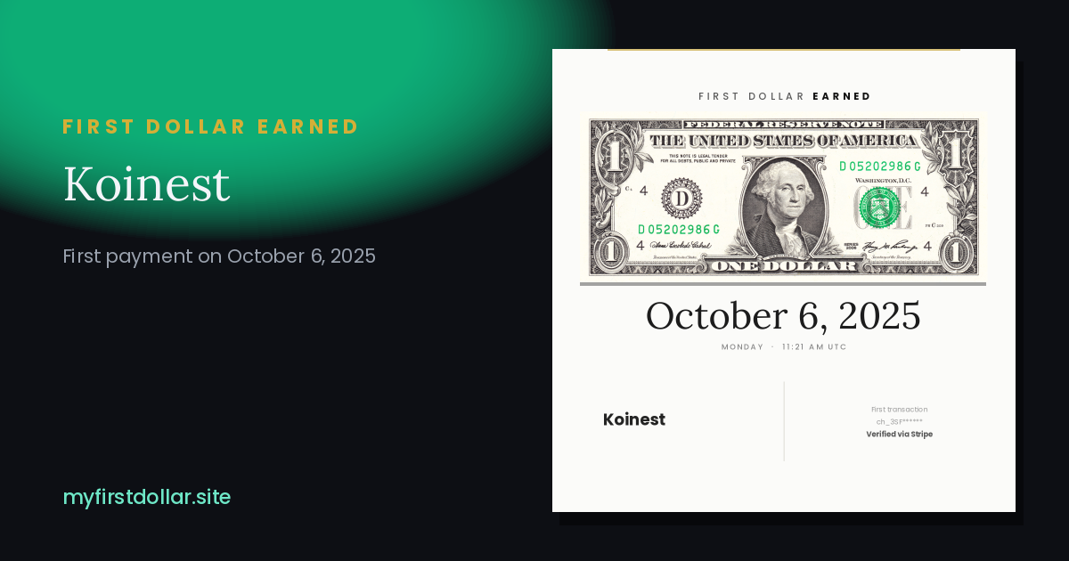First dollar certificate of Koinest